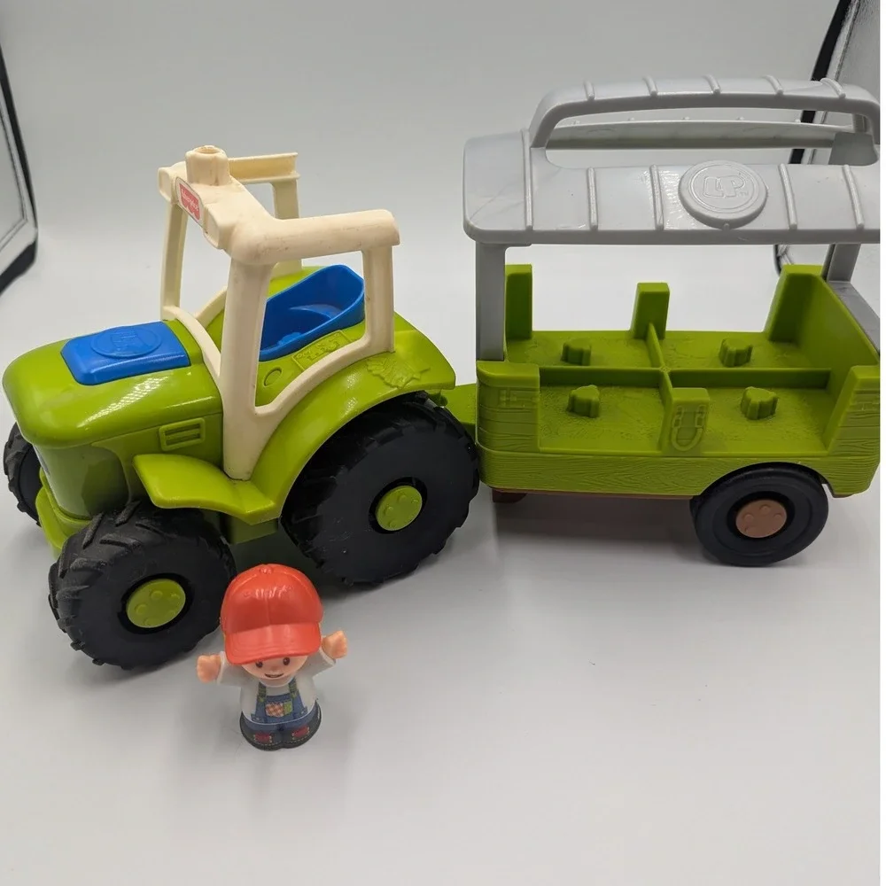 Fisher-Price Little People Tractor Trailer Green Farm Vehicle Set with Figure